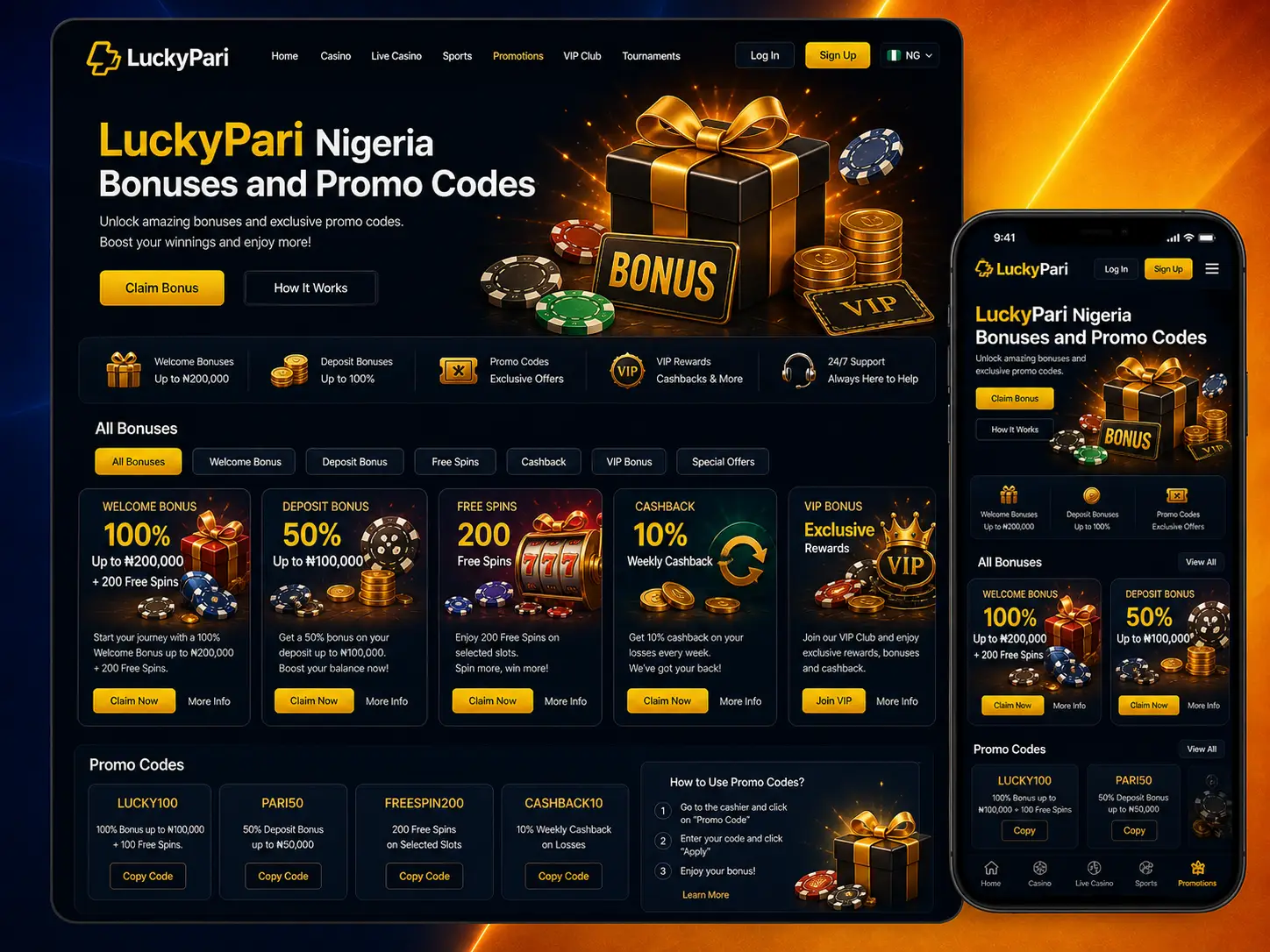 Bonuses of LuckyPari Nigeria and Promo Codes