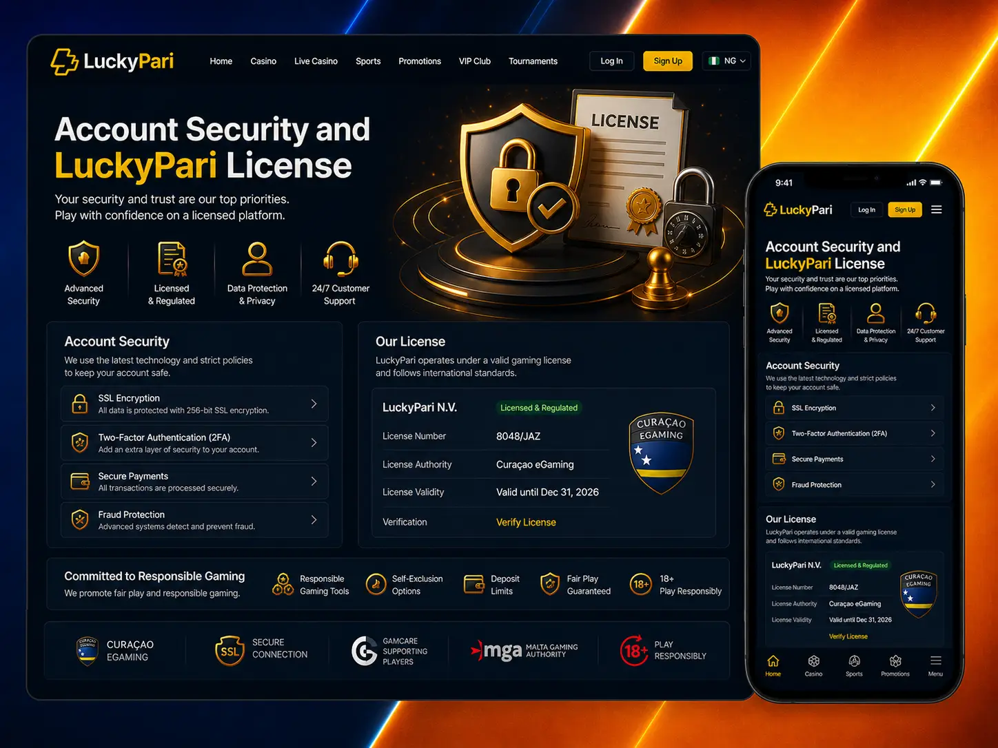 Account Security and LuckyPari License